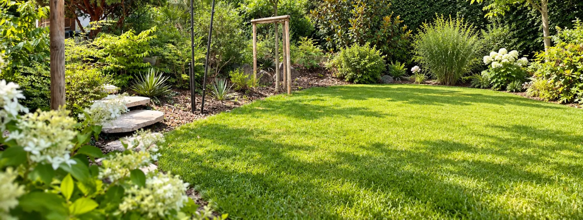 Jardinier Service Jardins refaisant une pelouse après l'été en Alsace